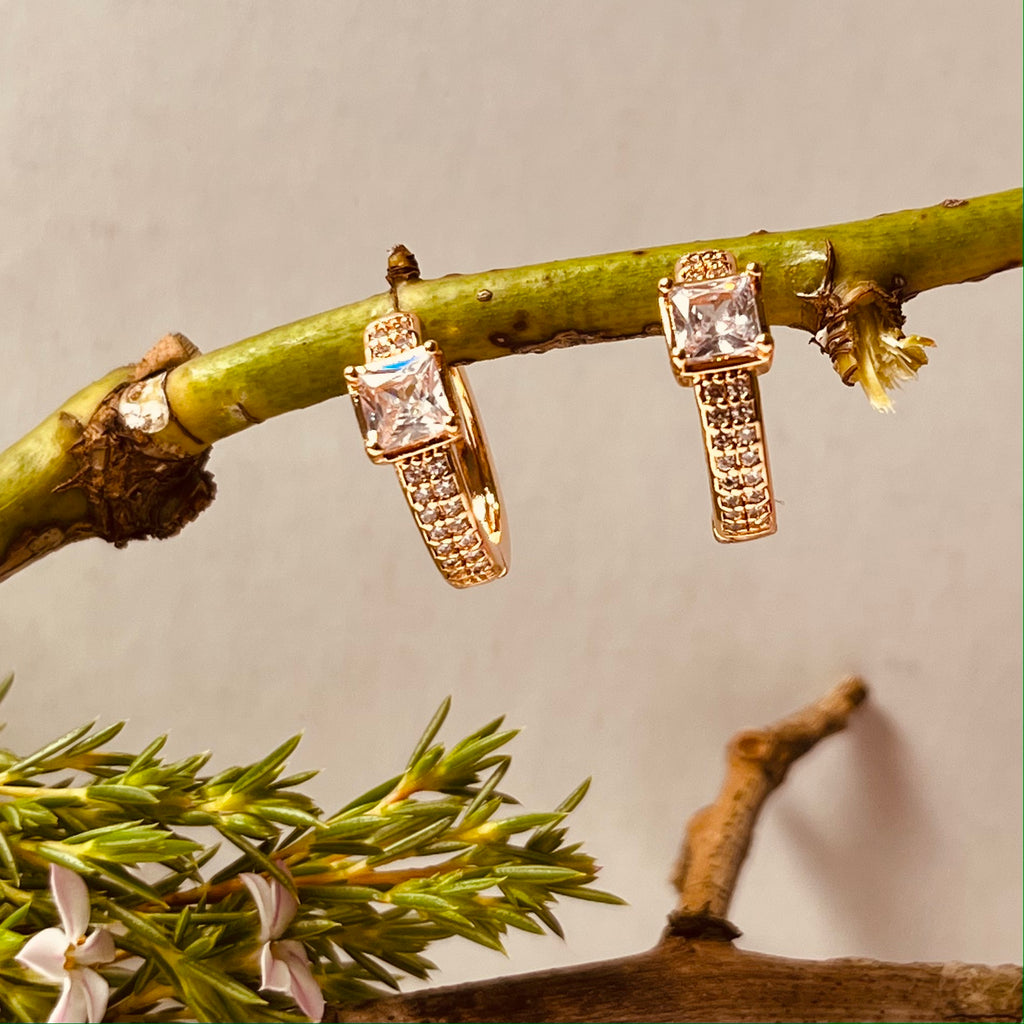 Rose Gold Clear Cubic Zirconia Small Hoop Earrings