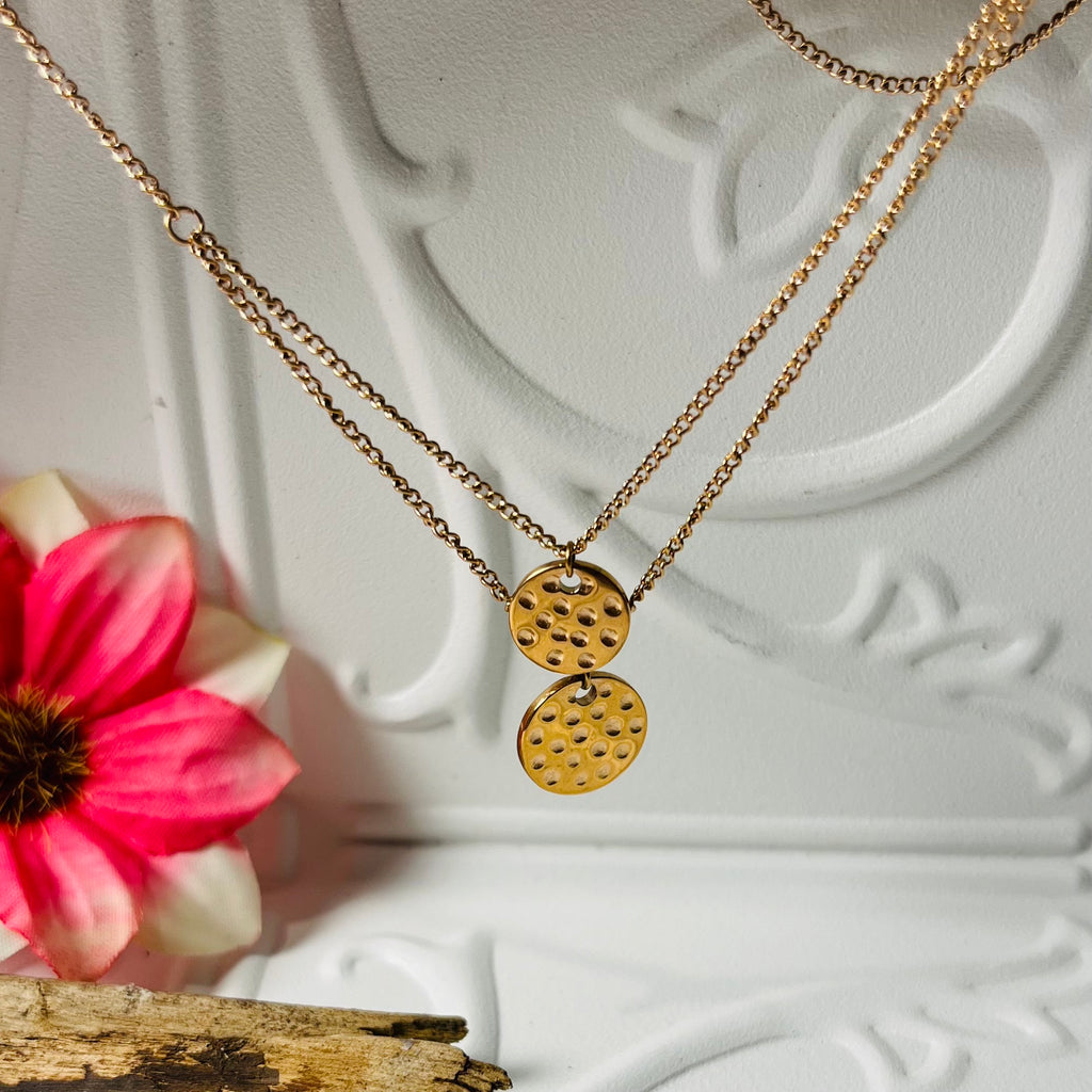 Rose Gold Double Chain Disc Necklace