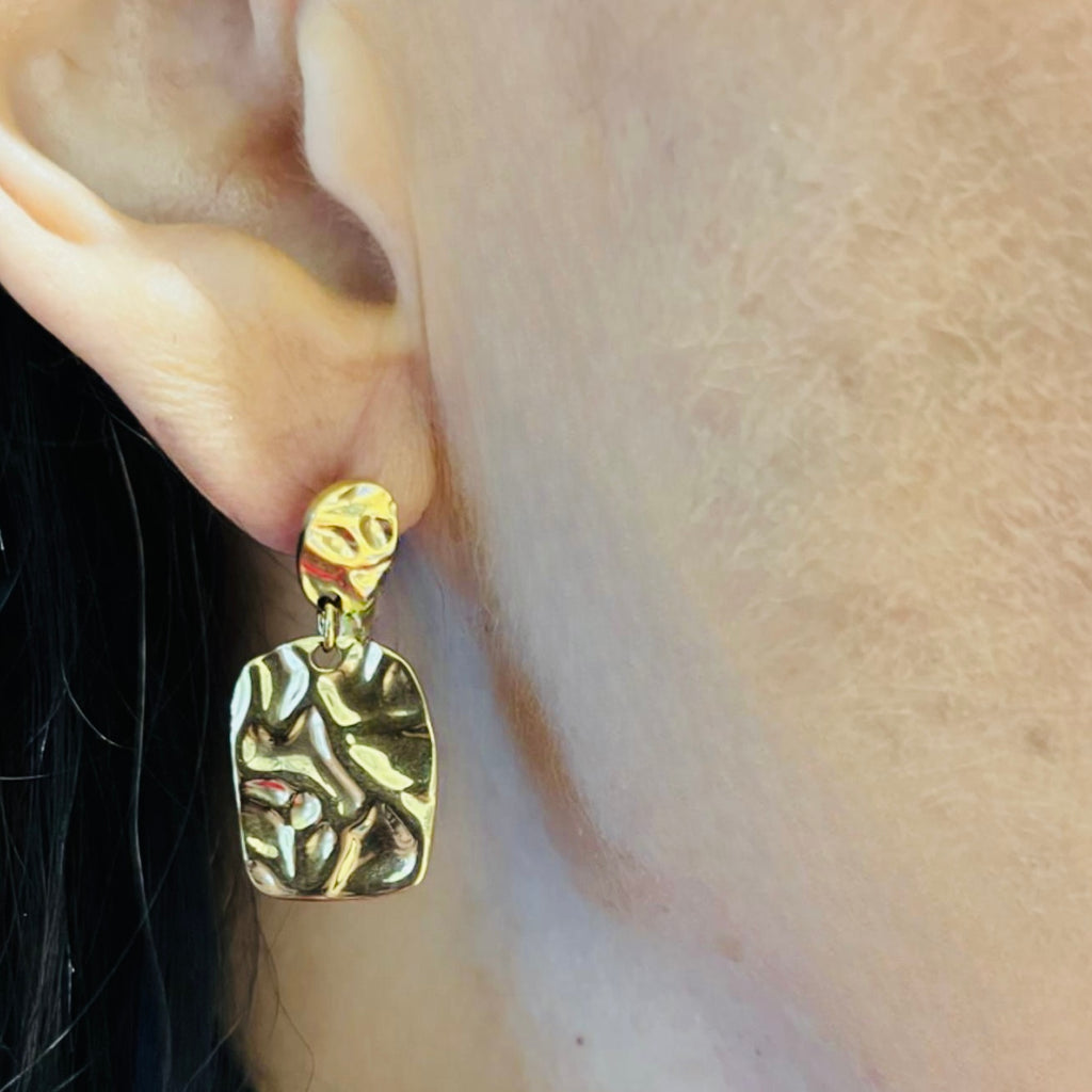 Gold Stainless Steel Rectangle Earrings
