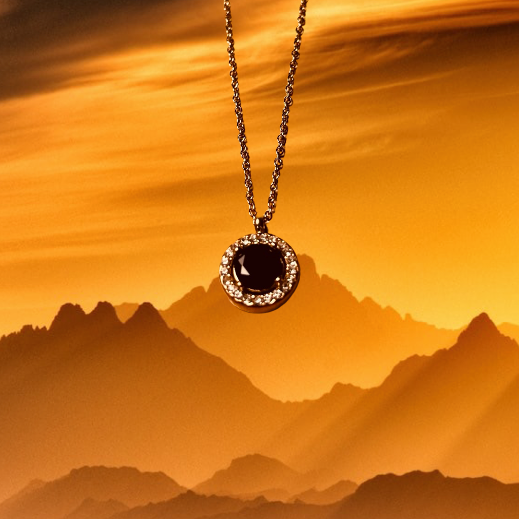 Rose Gold Stainless Steel Black Crystal Necklace