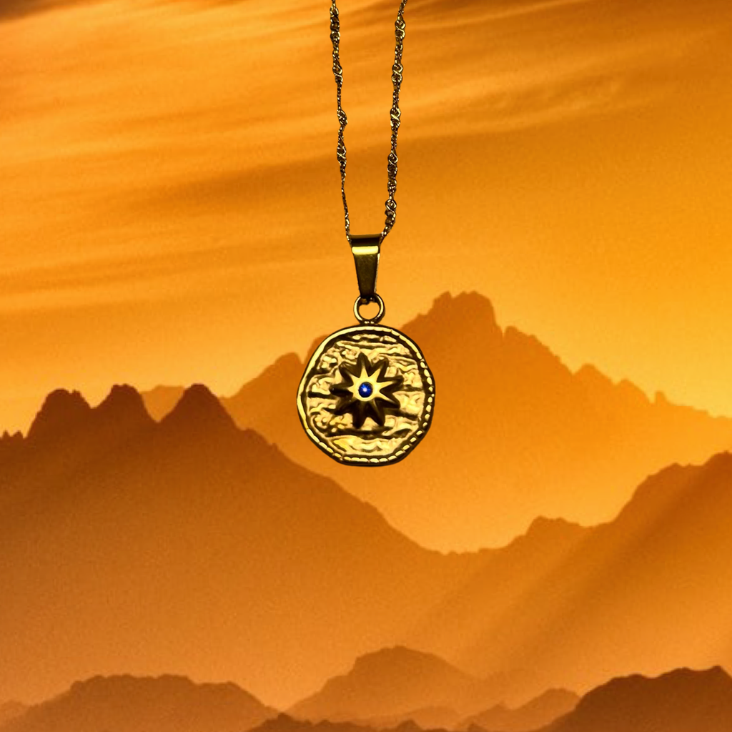 Gold Stainless Steel Sun Necklace