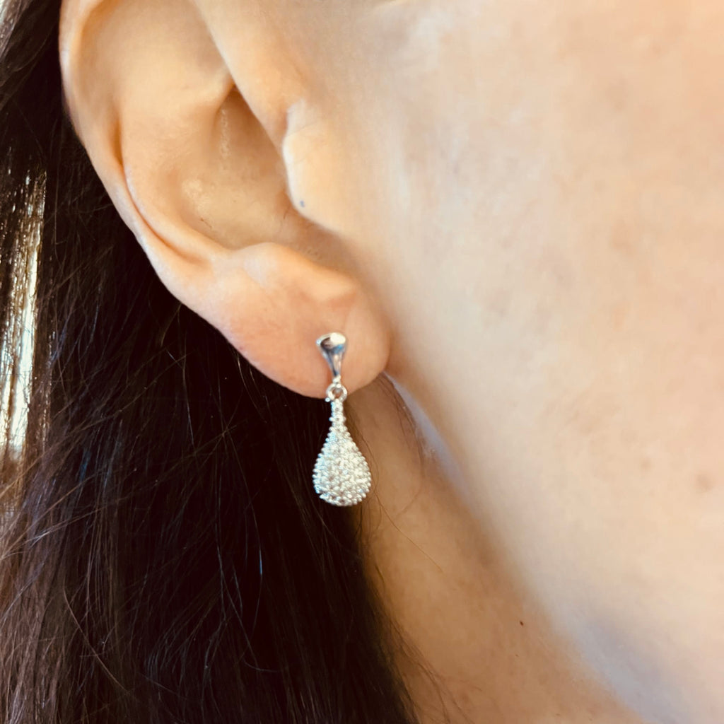 Silver & Cubic Zirconia Crystal Drop Down Earrings