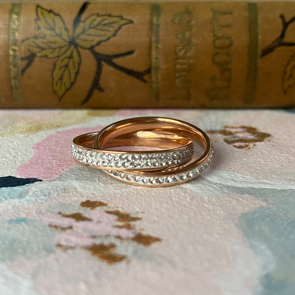 Rose Gold Plated Stainless Steel Crystal Ring
