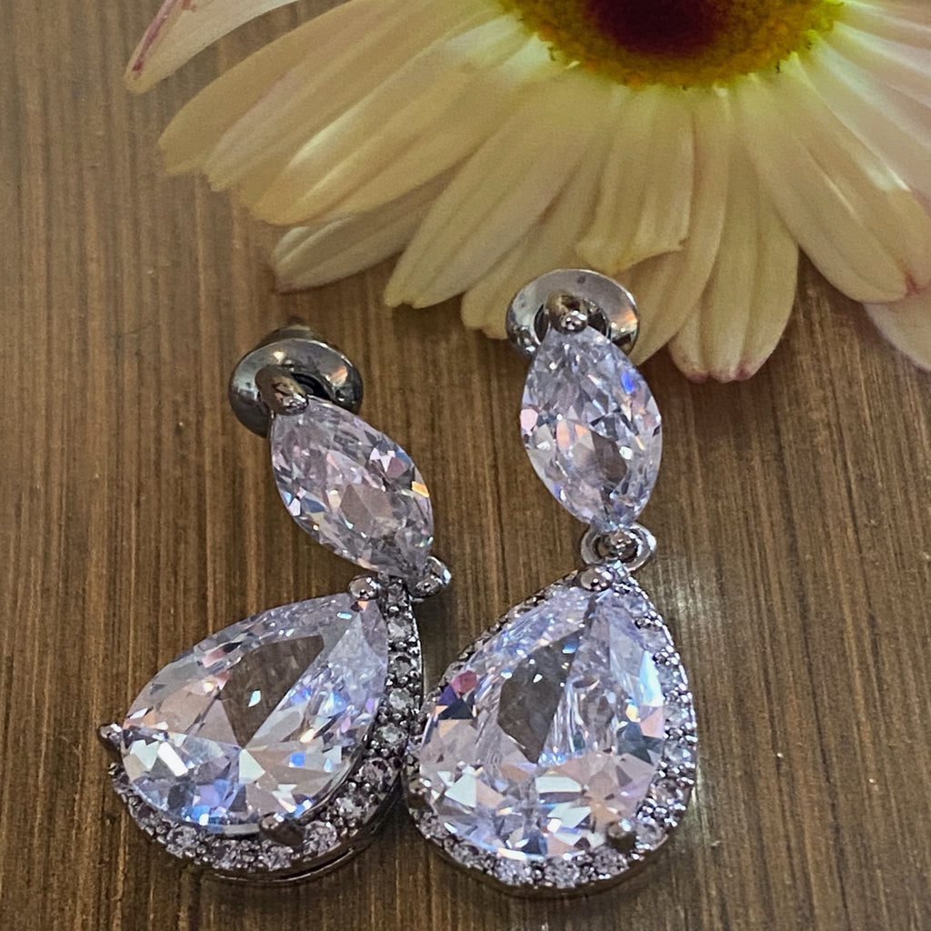 Clear Cubic Zirconia Crystal Drop Earrings