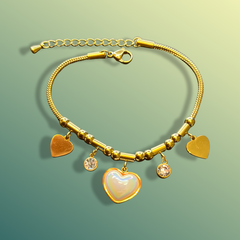 Gold stainless Steel Heart Charm Bracelet
