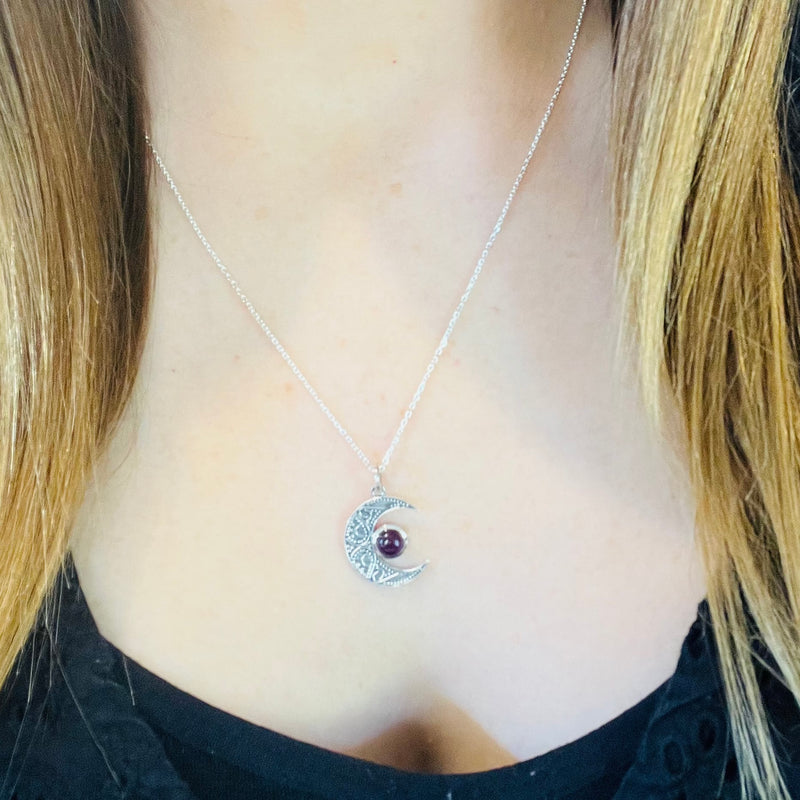 Sterling Silver Moon & Gemstone Necklace