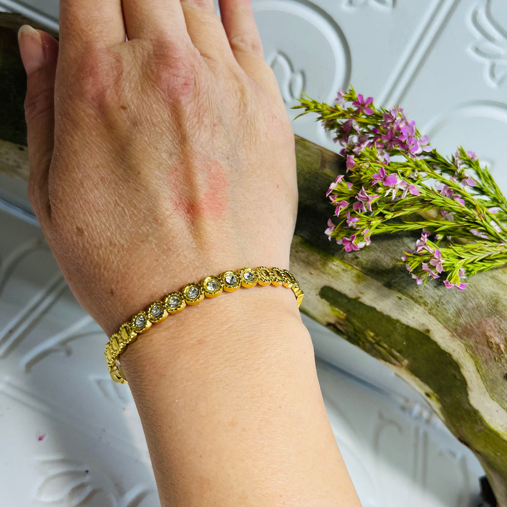 Gold & Clear Crystal Flower Bracelet