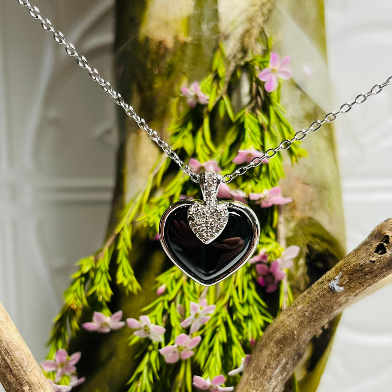 Silver Black Heart Necklace