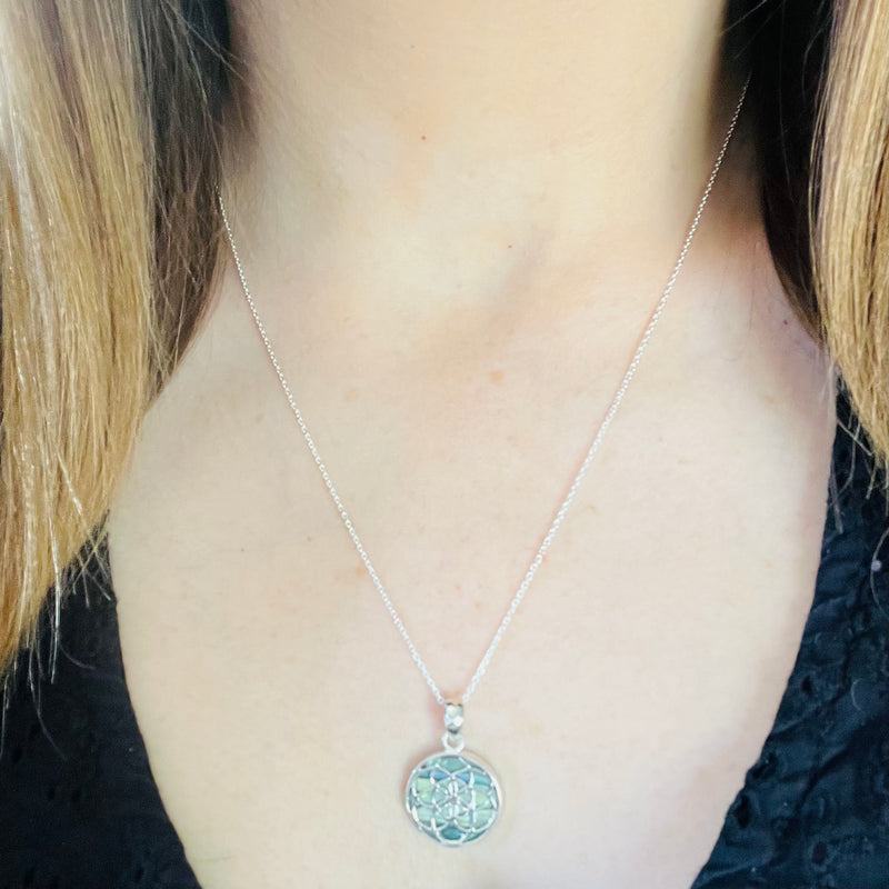 Sterling Silver Paua Shell Flower Necklace