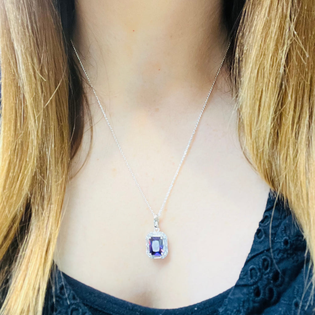 Sterling Silver & Purple Crystal Necklace