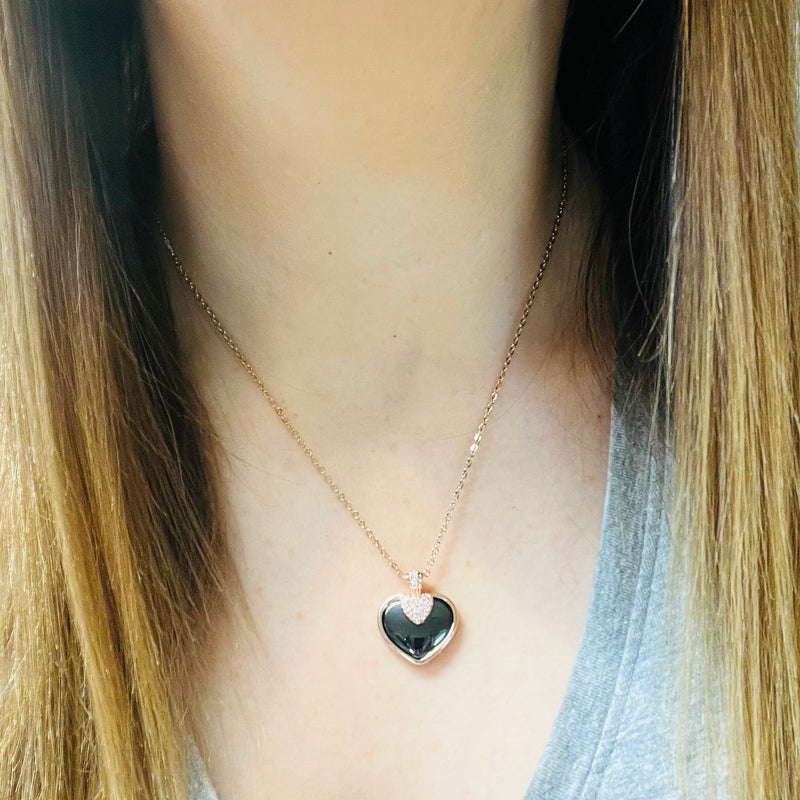 Rose Gold Black Heart Necklace
