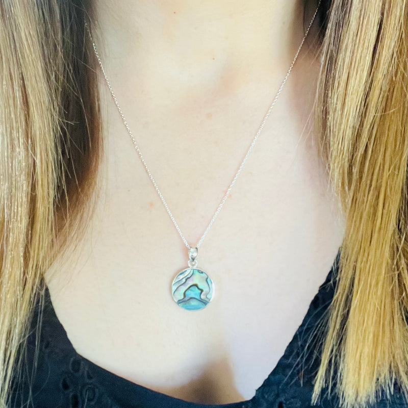 Sterling Silver Paua Shell Flower Necklace