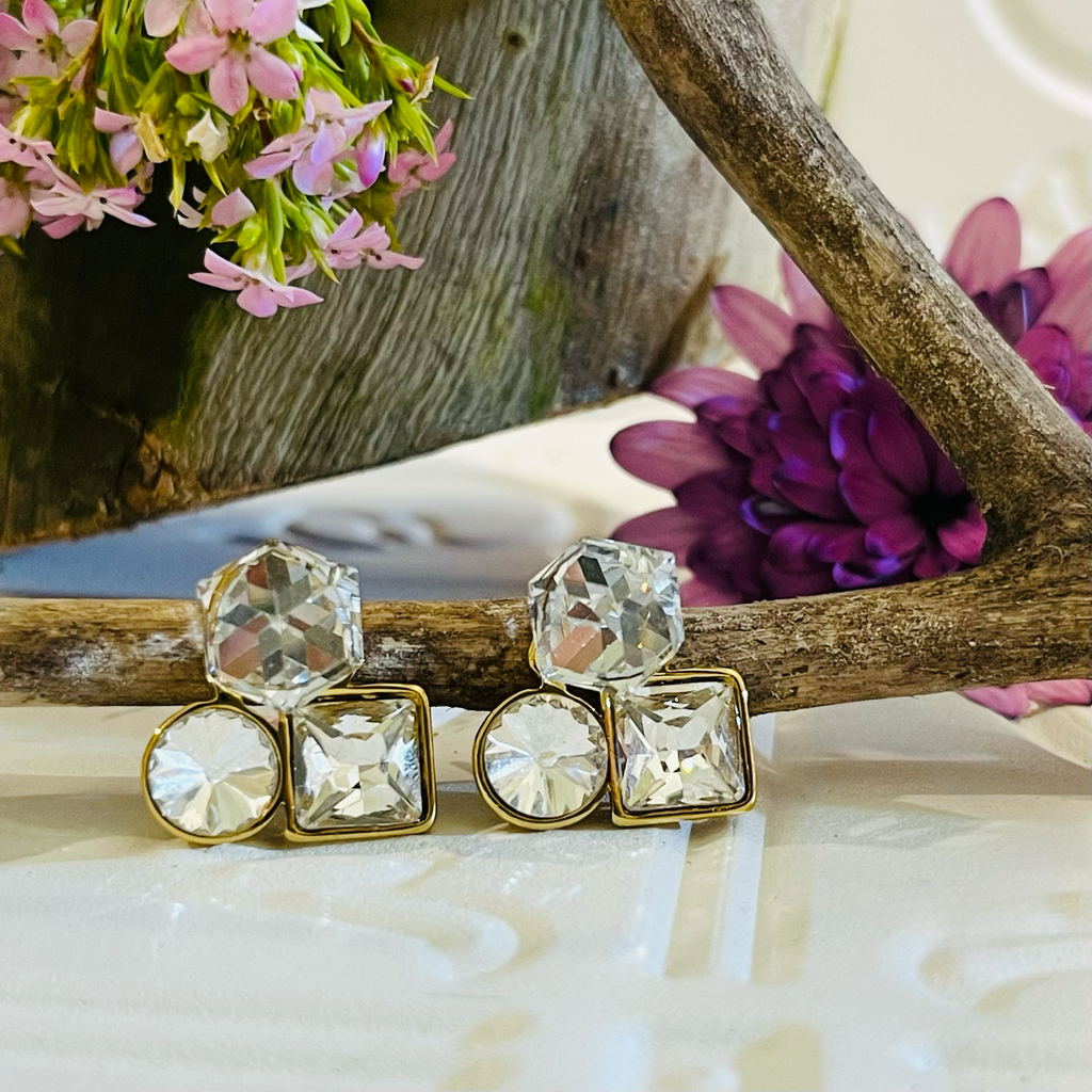 Gold & Clear Crystal Earrings