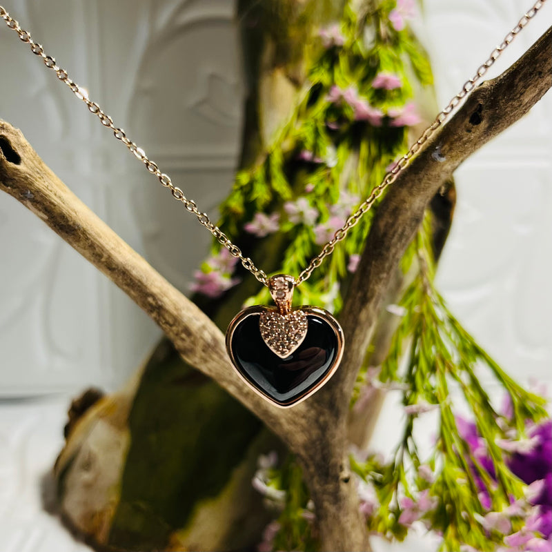 Rose Gold Black Heart Necklace