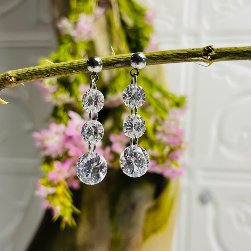 Silver Round Crystal Earrings