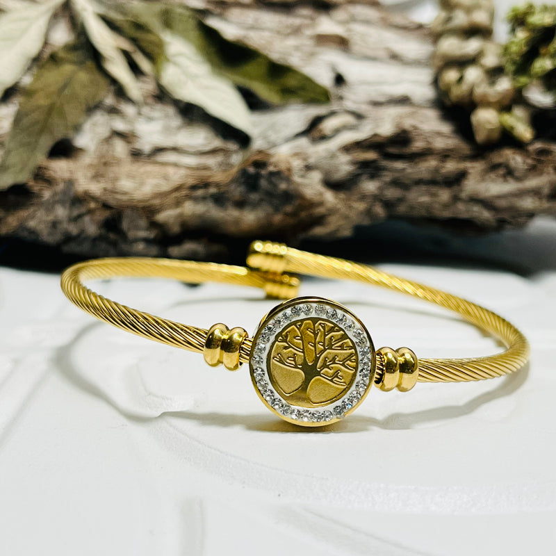 Gold Stainless Steel Tree Of Life Bangle