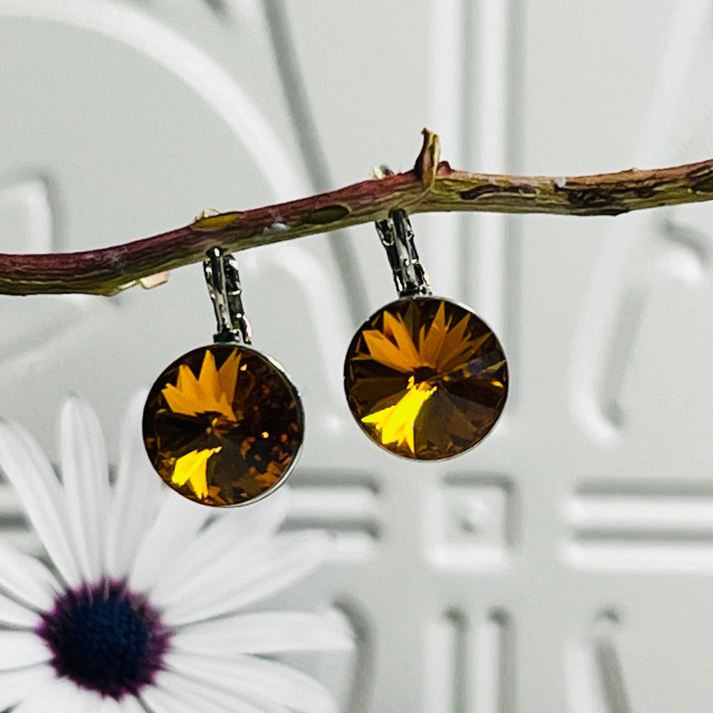 Silver Swarovski Elements Orange /Topaz Earrings