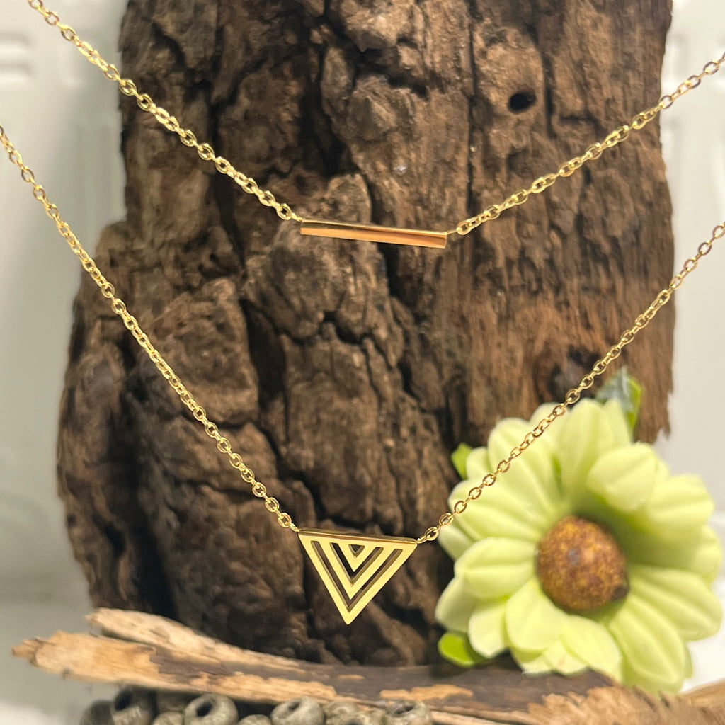 Gold Plated Layered Bar and Arrow Necklace.