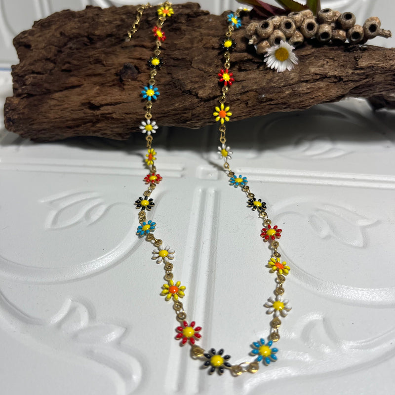 Colourful Gold Daisy Necklace