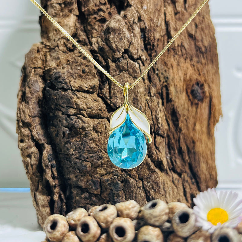 Gold Platinum Plated Aqua & Leaf Necklace