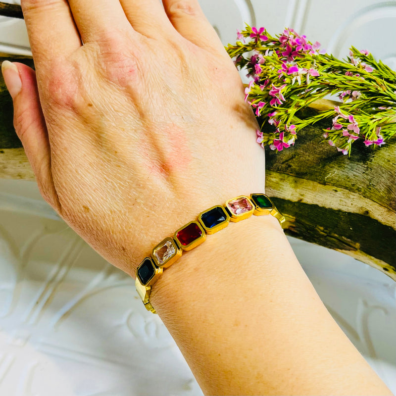 Gold Colourful Rhinestone Bangle