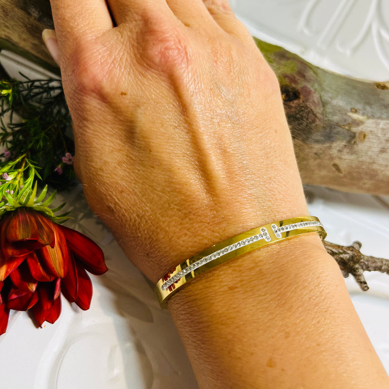 Gold Plated Stainless Steel Cubic Zirconia Bangle