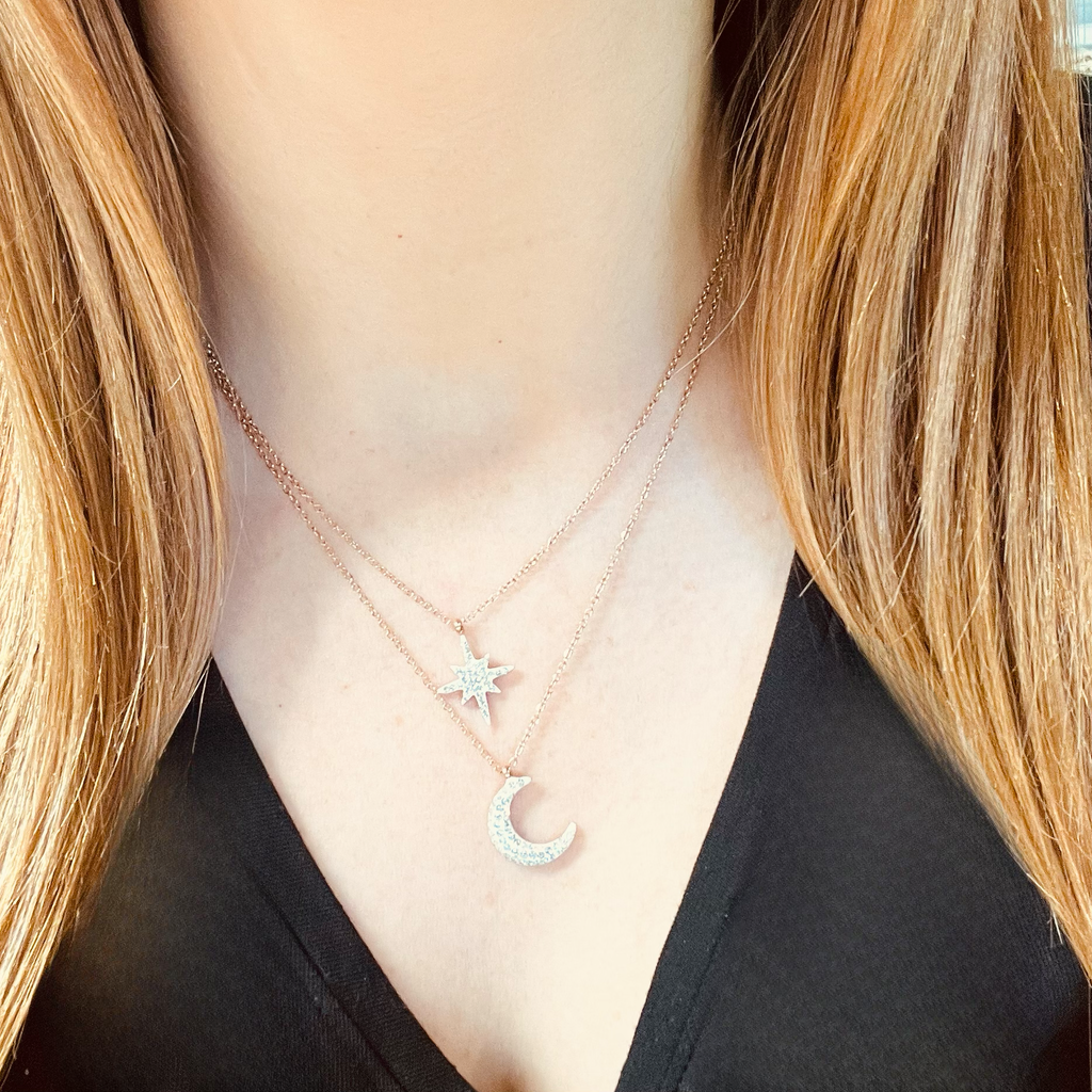 Rose Gold Star & Moon Double Necklace