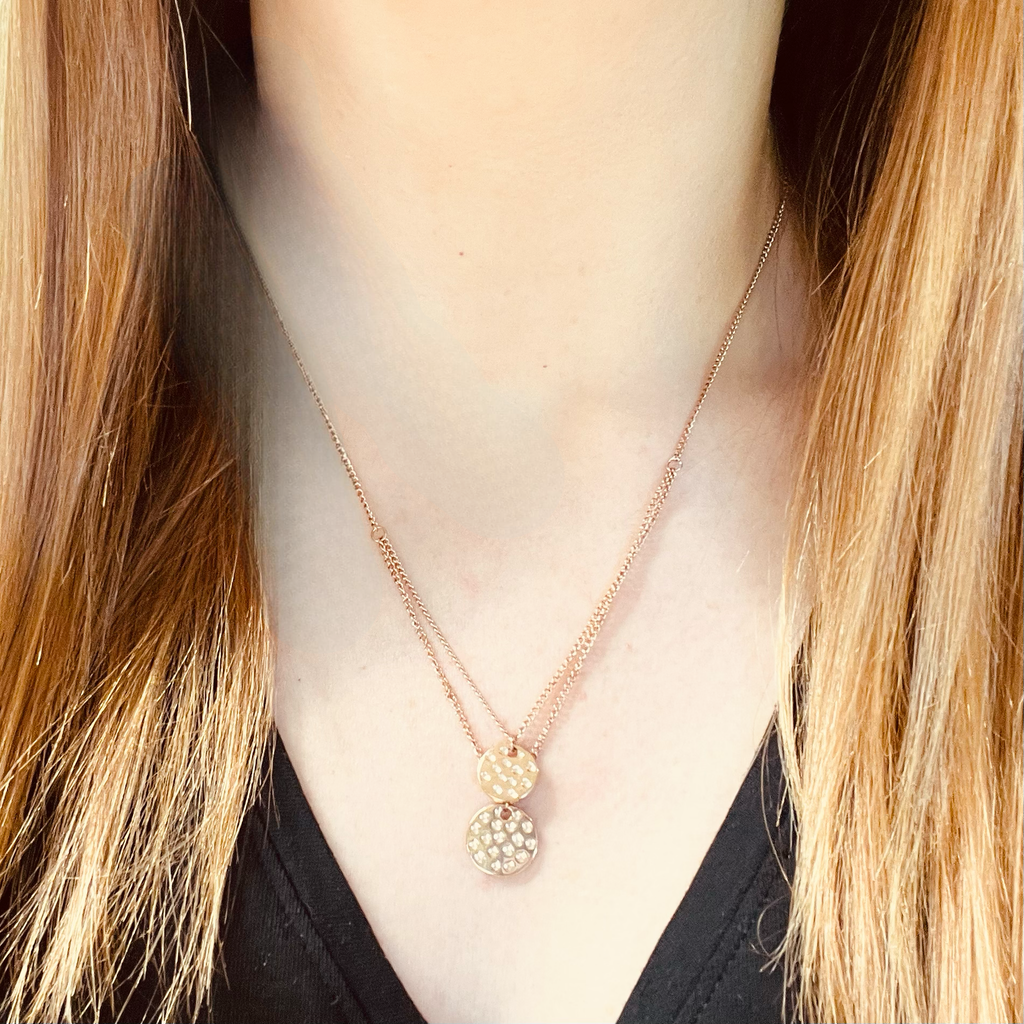 Rose Gold Double Chain Disc Necklace