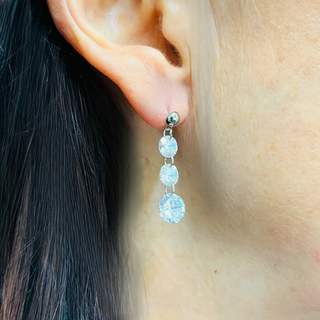 Silver Round Crystal Earrings
