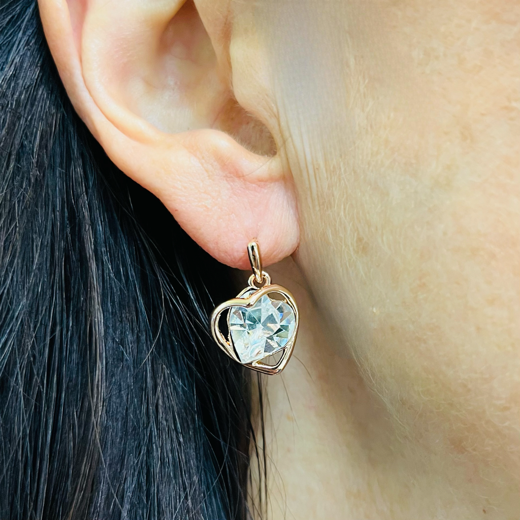 Rose Gold Heart & Clear Crystal Earrings