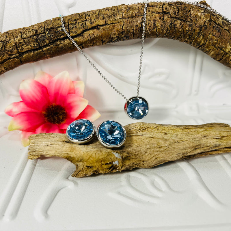 Silver & Pale Blue Necklace & Earring Set