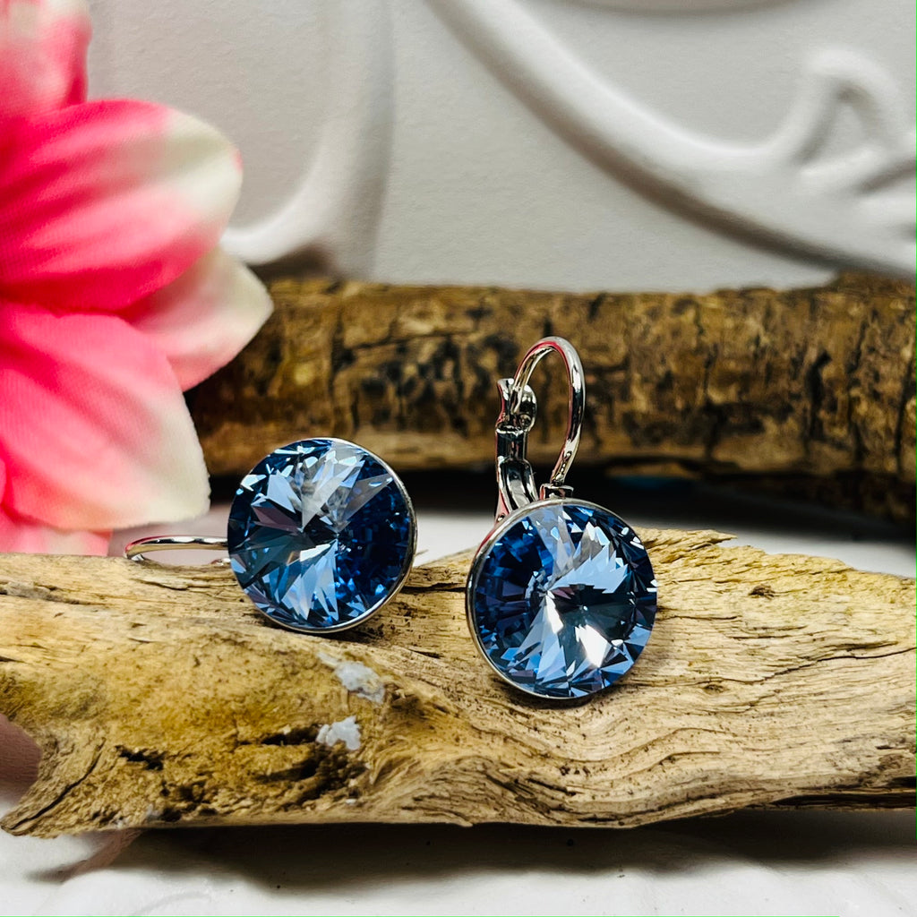 Silver Swarovski Blue Crystal  Earrings