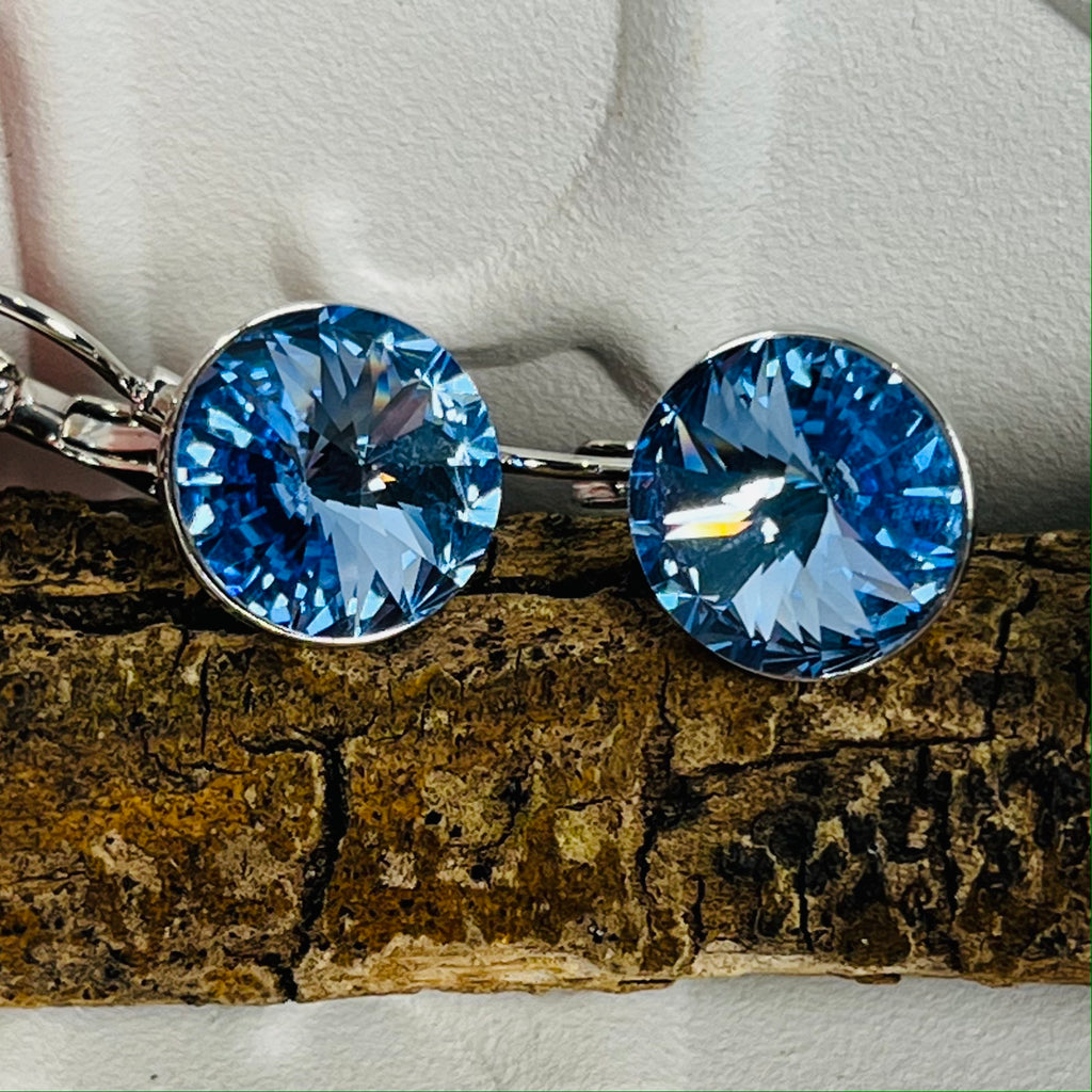 Silver Swarovski Blue Crystal  Earrings