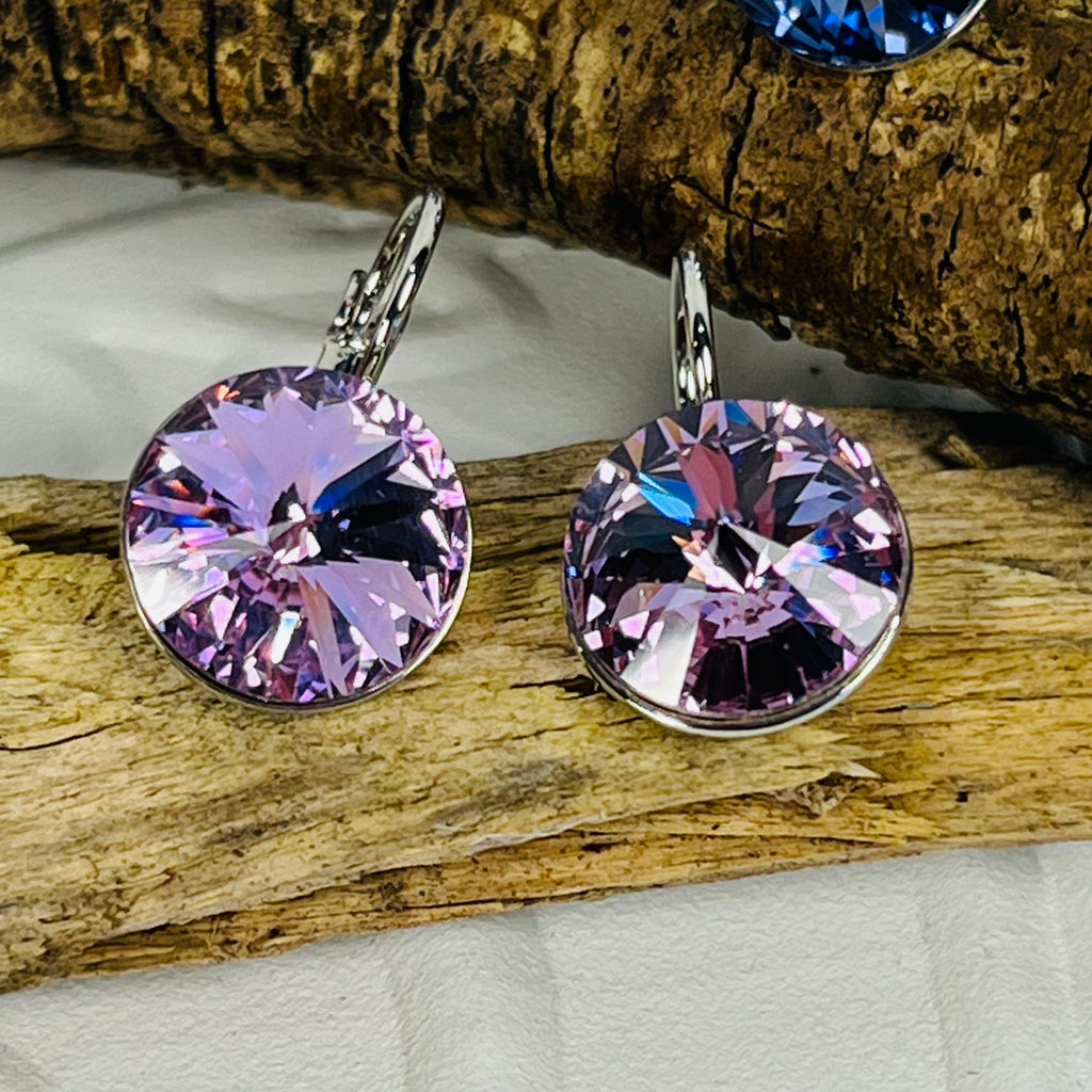 Silver Swarovski Purple/Pink Reflects Crystal Earrings. Hi