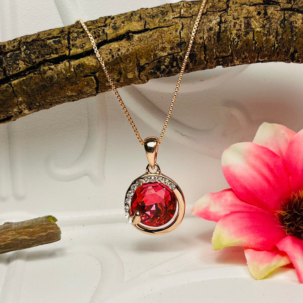 Rose Gold Pink Crystal Necklace & Earring Set