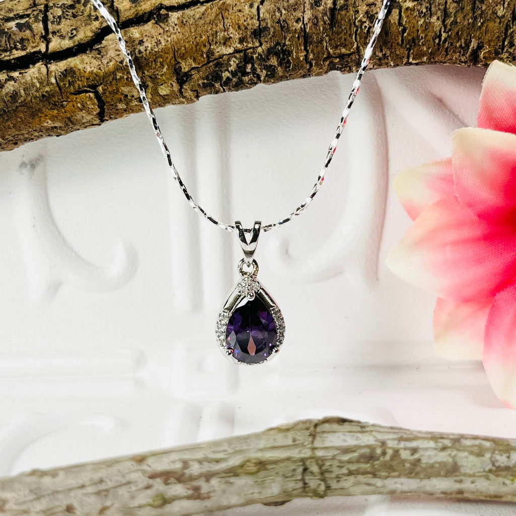 Sterling Silver & Deep Purple Crystal Necklace