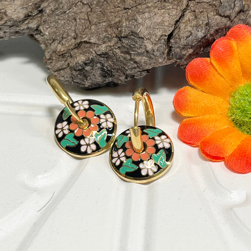 Gold Circle Floral Earrings