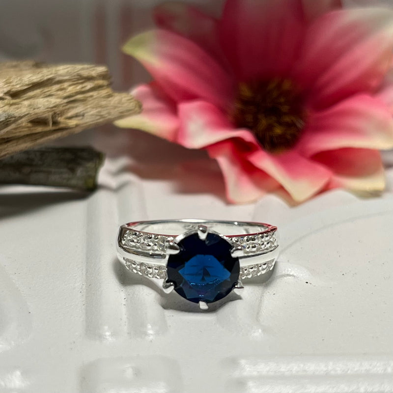 Sterling Silver & Royal Blue Crystal Ring