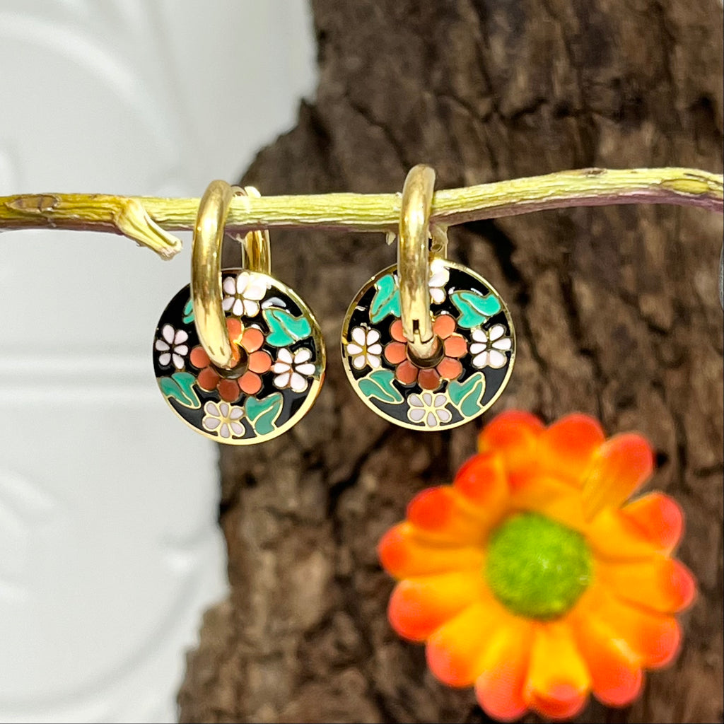 Gold Circle Floral Earrings