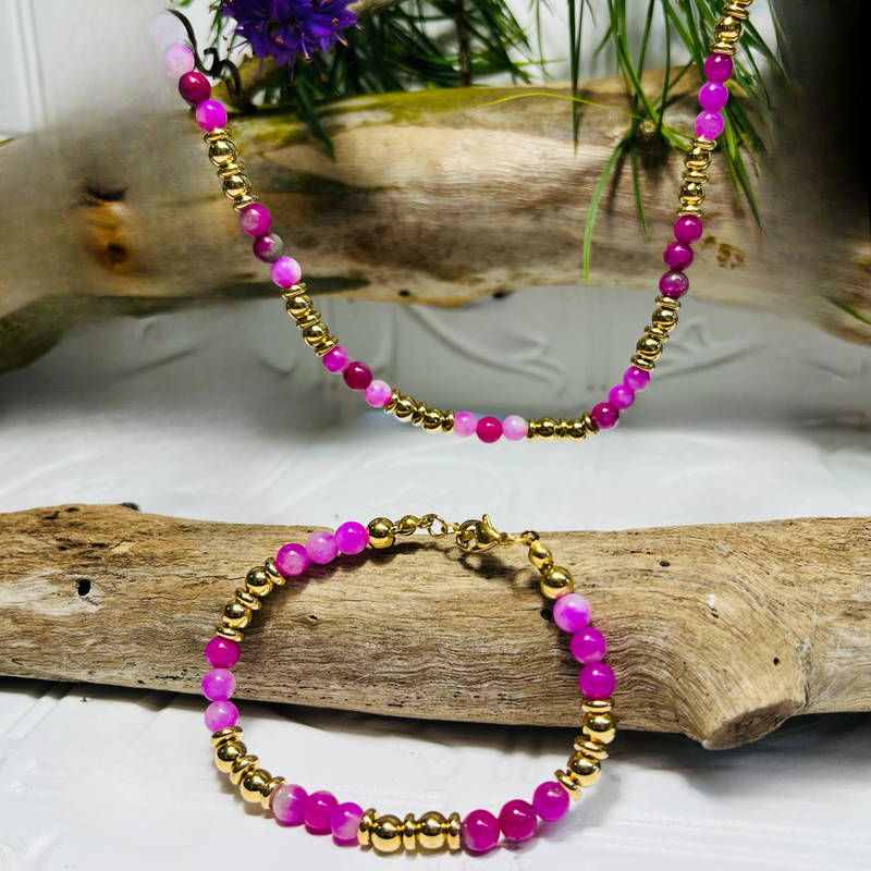 Pink & Green Beaded Necklace