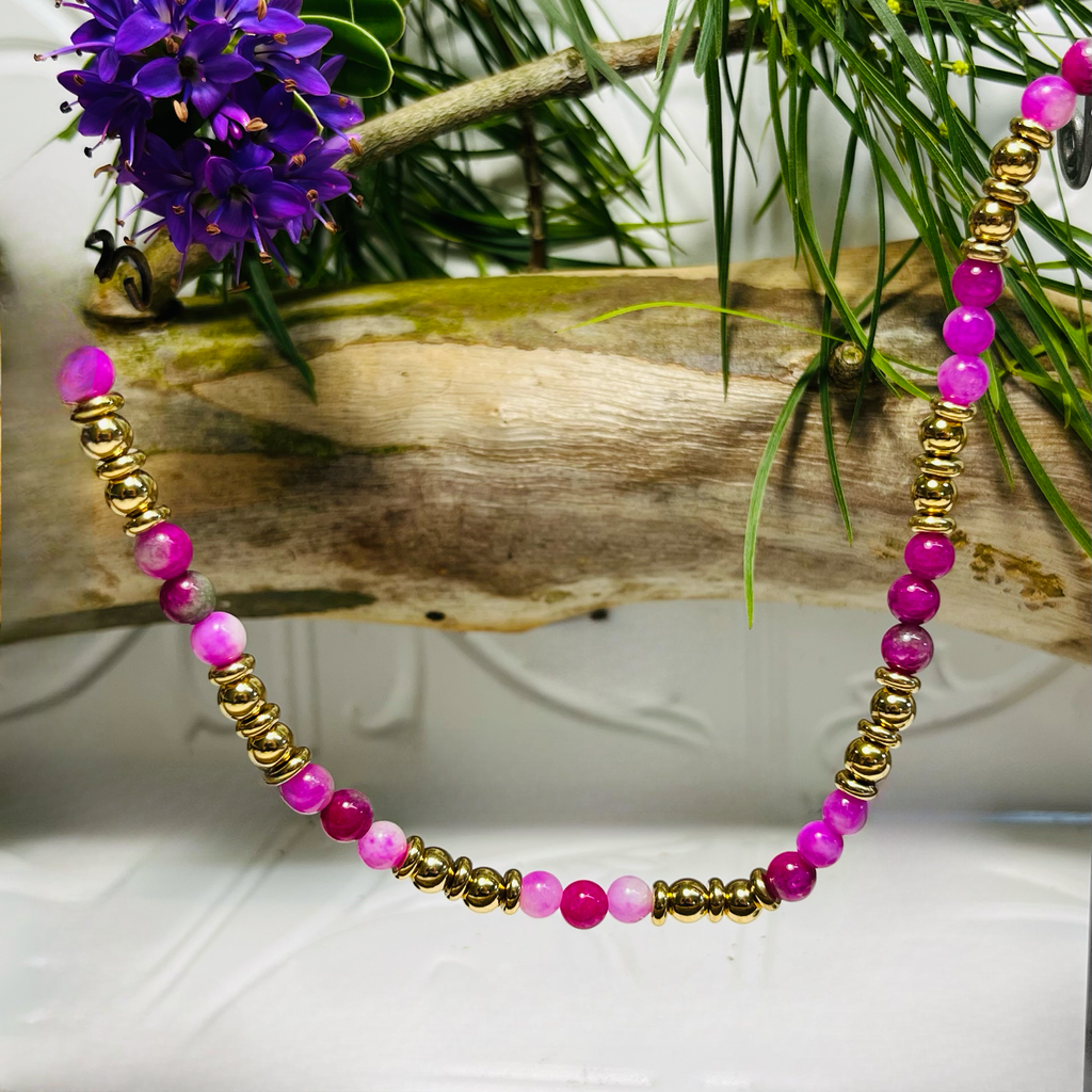 Pink & Green Beaded Necklace