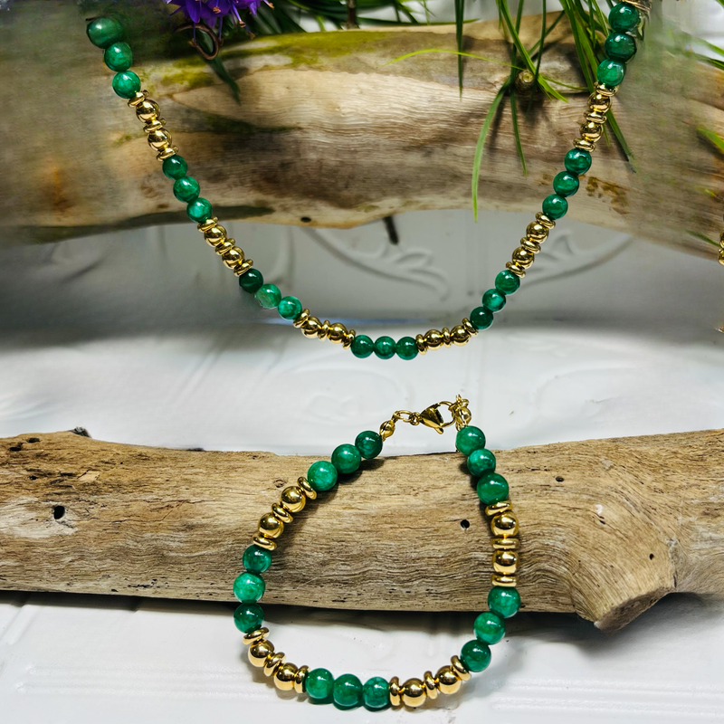 Green & Gold Beaded Necklace