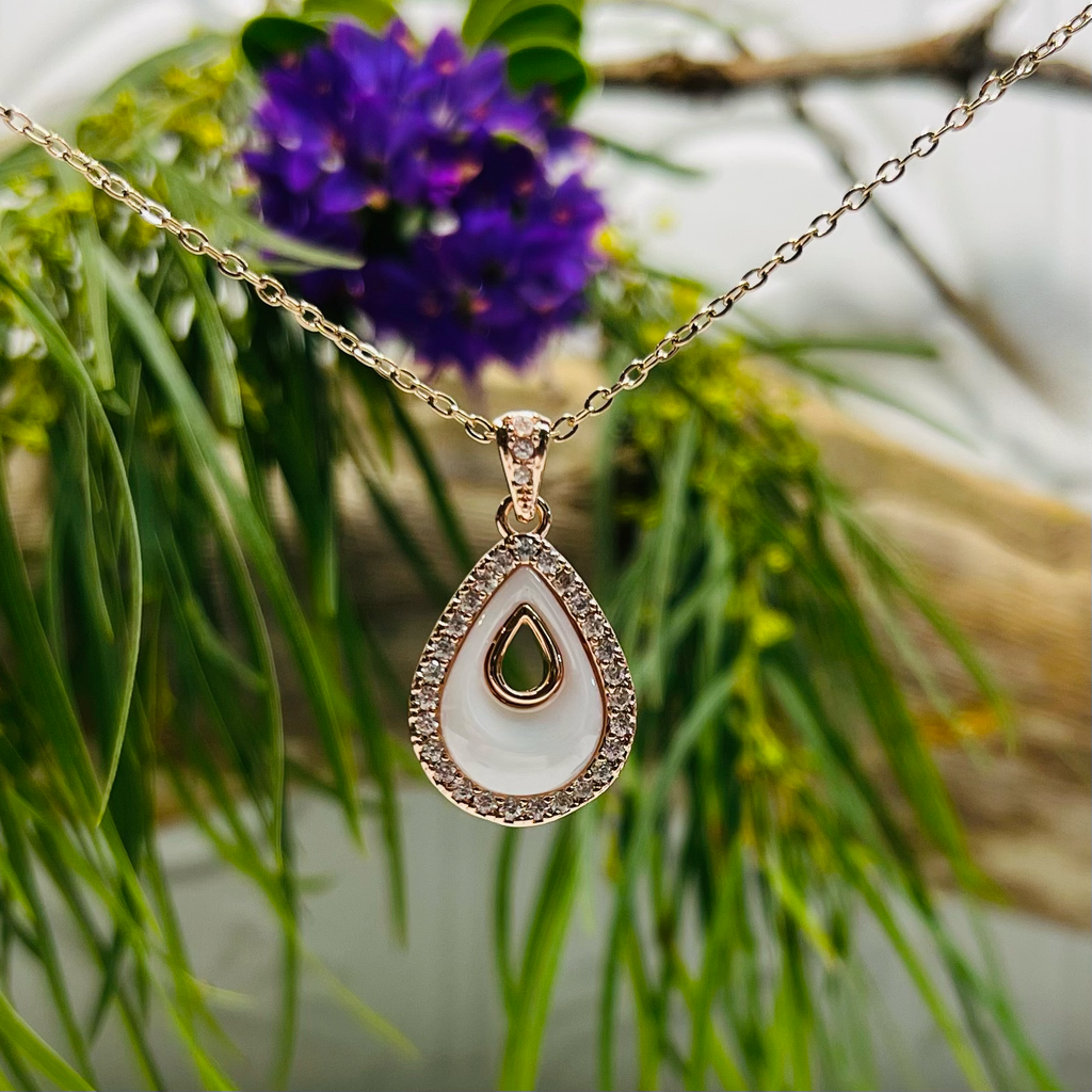 Rose Gold Clear Crystal & White Necklace