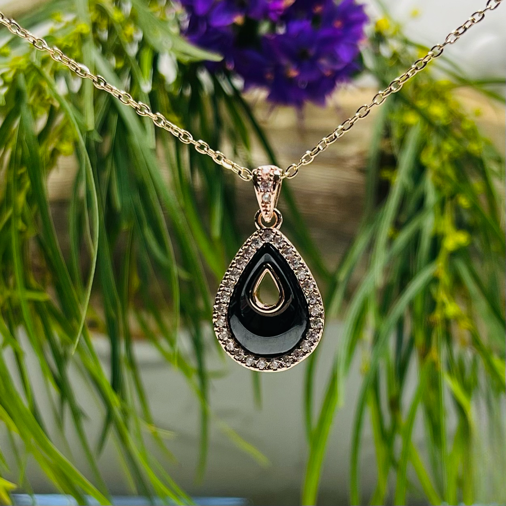 Rose Gold Clear Crystal & Black Necklace