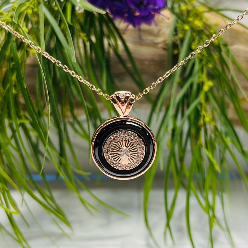 Rose Gold Black & Clear Crystal Necklace