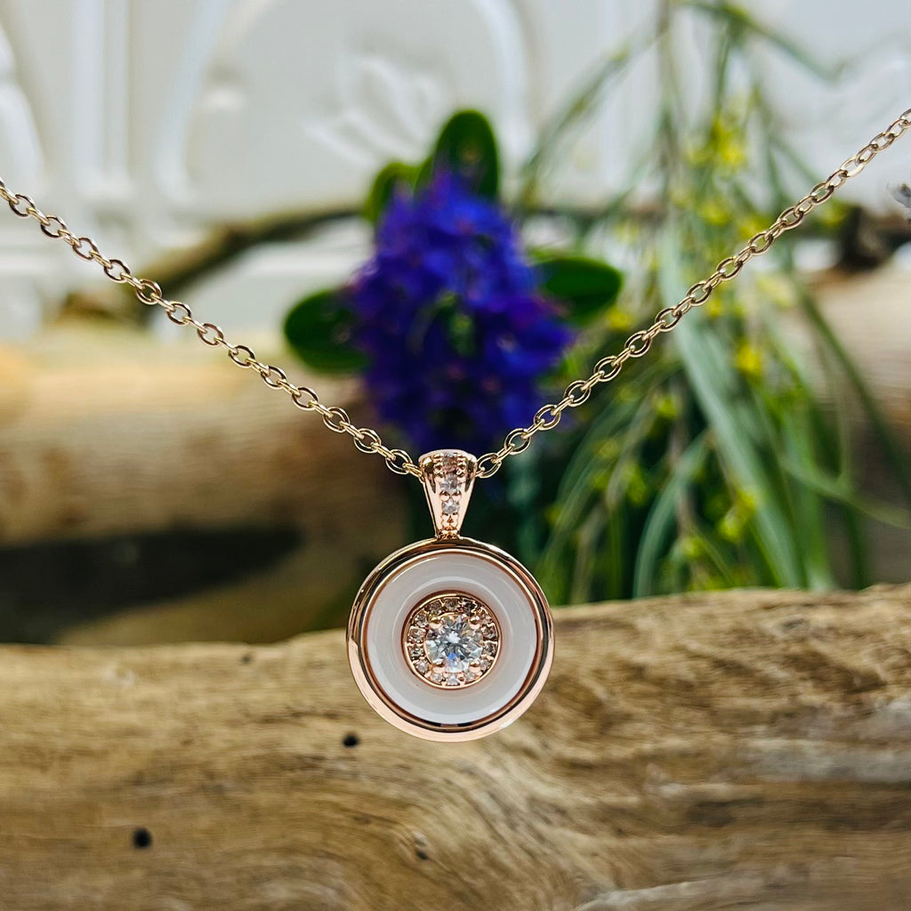 Rose Gold white & Clear Crystal Necklace