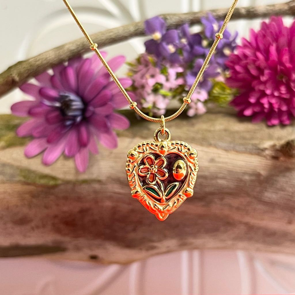 Gold Heart & Flower Necklace