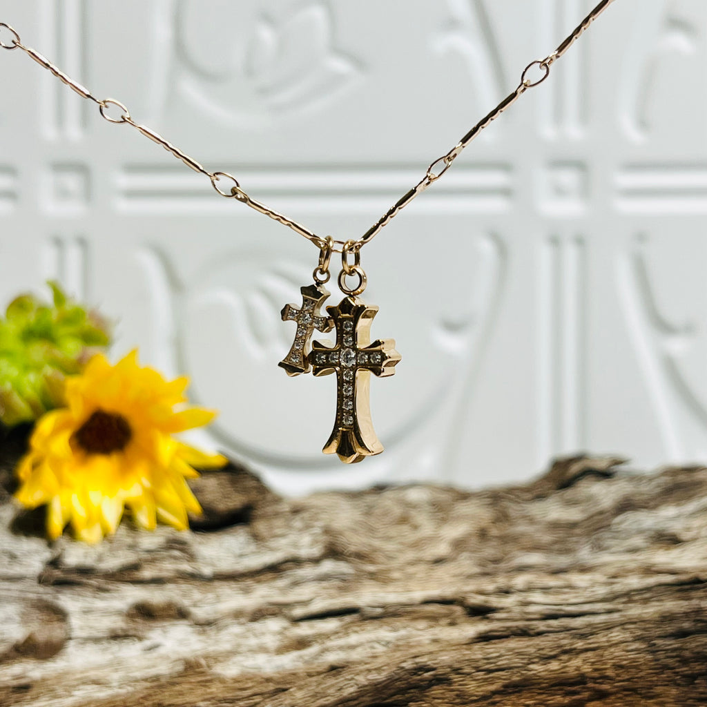 Rose Gold Cross & Clear Crystal Necklace