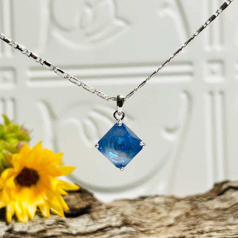 Silver Swarovski Elements Blue Crystal Necklace.