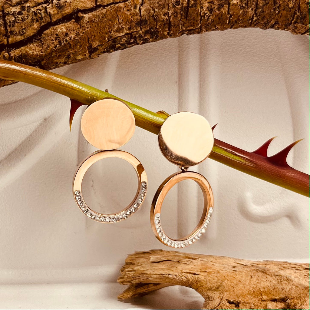 Rose Gold Circle & Crystal Earrings